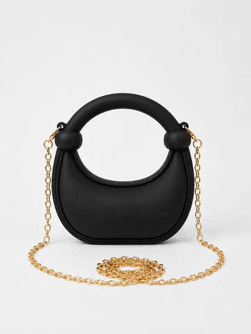 Electric Black Sculptural Mini Hobo Bag
