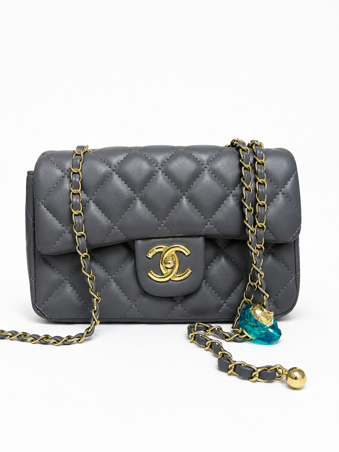 Channel Gray Quilted Flap Chain Crossbody Bag