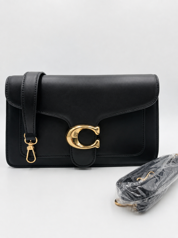 Coach Classic Black Leatherette C-Hardware Shoulder Bag