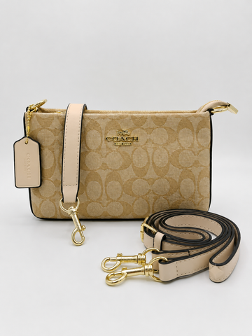 Cream / Beige Coach Signature Monogram Multi-Strap Crossbody Bag