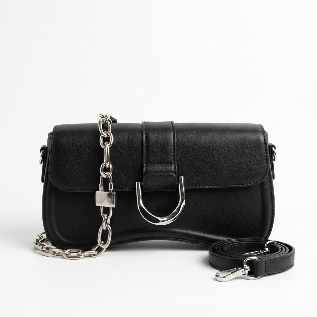 Black Chain Detail Crossbody Bag – Contemporary Fashion Shoulder Purse