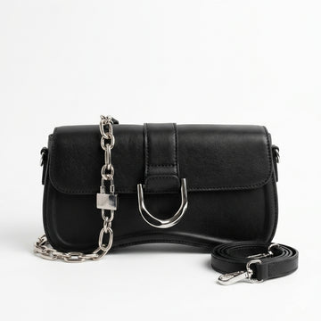 Black Chain Detail Crossbody Bag – Contemporary Fashion Shoulder Purse