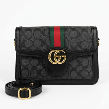 Black Monogram Stripe Crossbody Bag – Elegant Designer Inspired Purse