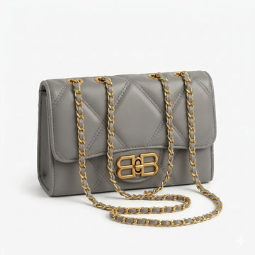 Grey Quilted Chain Crossbody Bag – Luxury Inspired Shoulder Purse