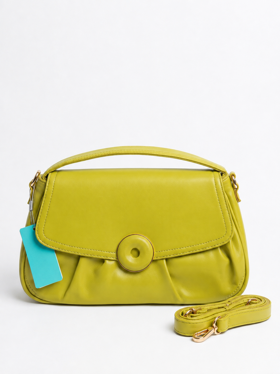 Ruched Lime Green Leather Crossbody Bag