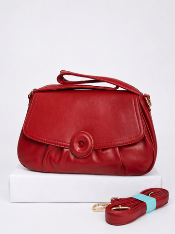 Ruched Red Leather Crossbody Bag