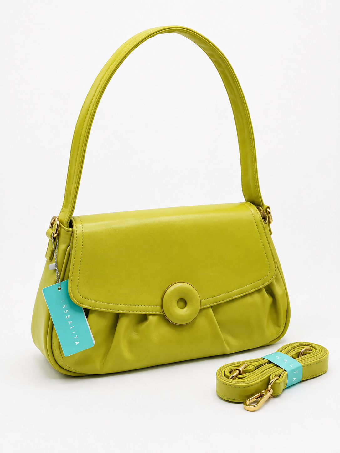Ruched Lime Green Leather Crossbody Bag