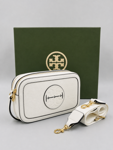 Tory Burch White Leather Crossbody Bag with Matching Strap & Gift Box