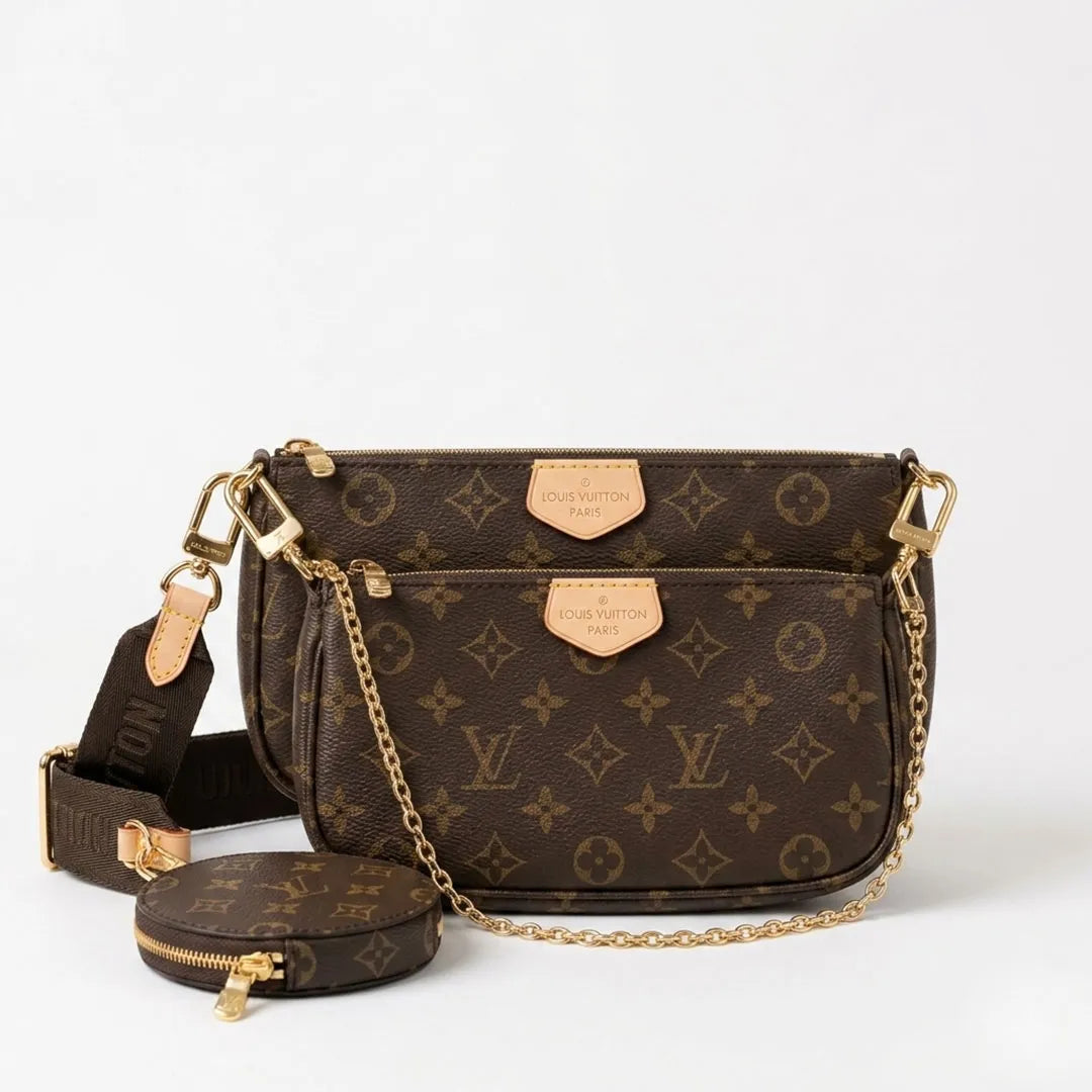 LV Inspired 3in1 Multi-Pouch Chain Crossbody Bag – Brown