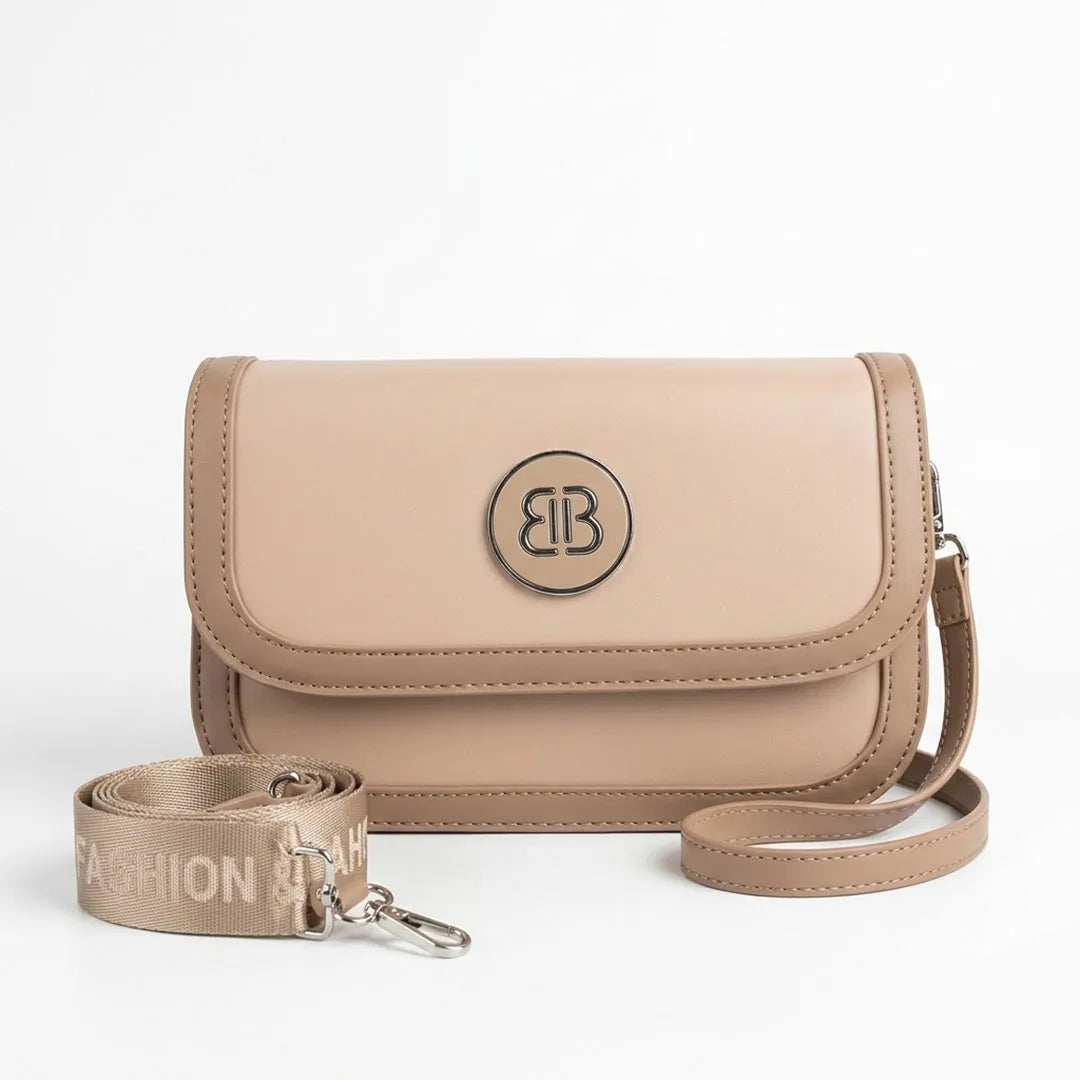 Minimalist Wide Strap Shoulder & Crossbody Bag – Beige