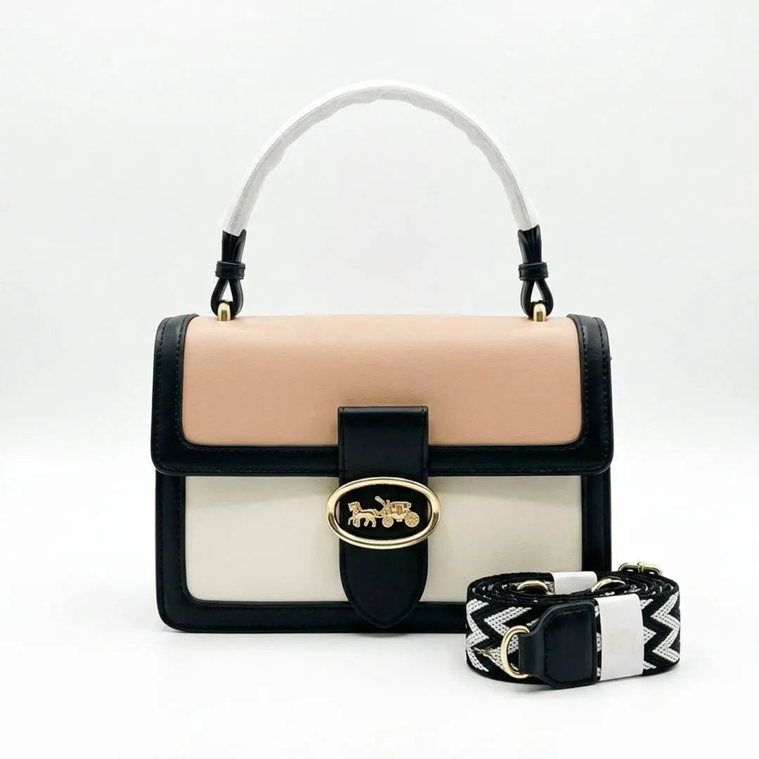 Color Block Top Handle Satchel Bag with Adjustable Strap