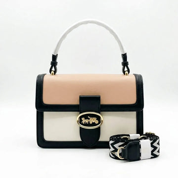 Color Block Top Handle Satchel Bag with Adjustable Strap
