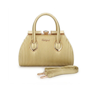 Gold Metallic Ribbed Top-Handle Satchel