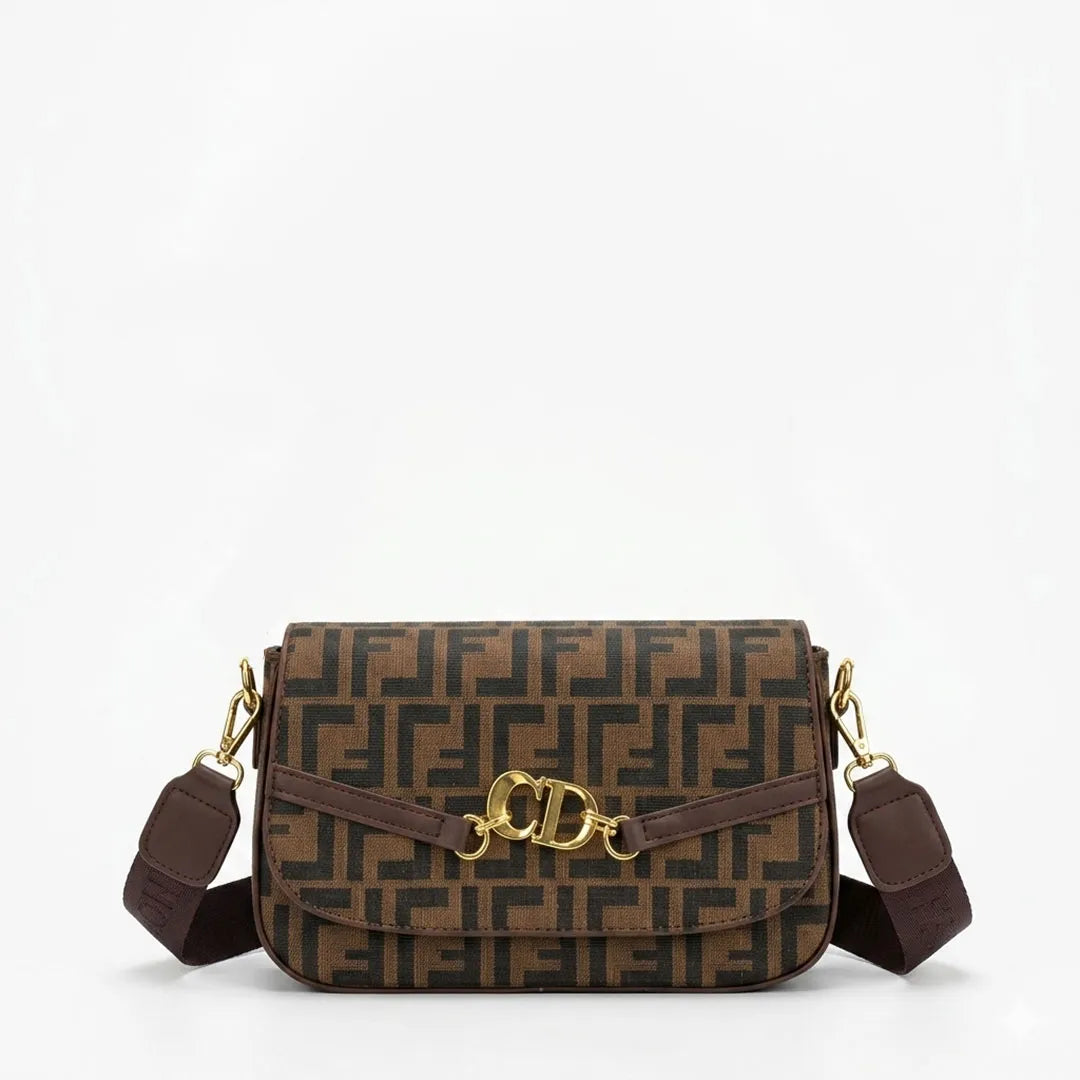 Monogram Print Flap Crossbody Bag – Designer Inspired Shoulder Purse with Adjustable Strap