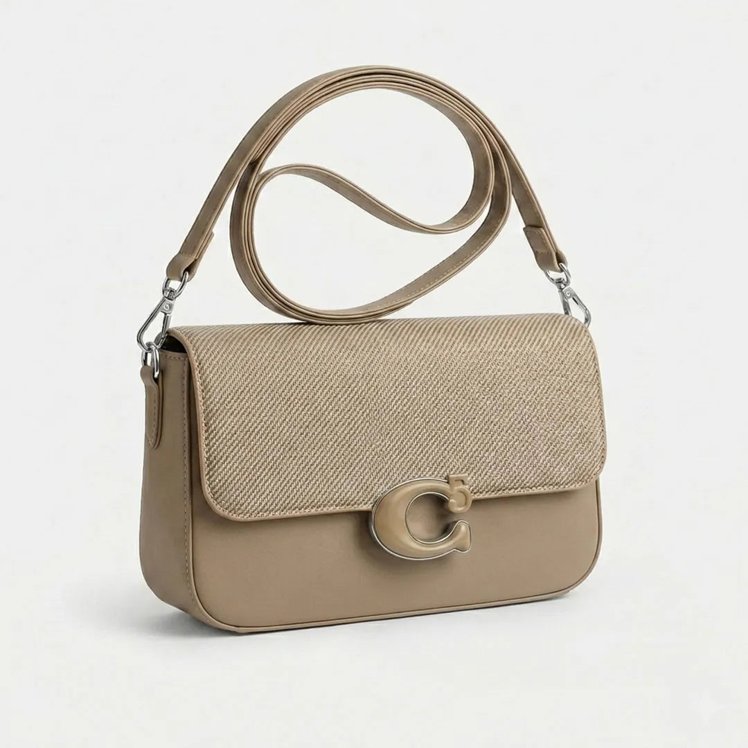 Textured Flap Shoulder Bag – Elegant Beige Crossbody Purse