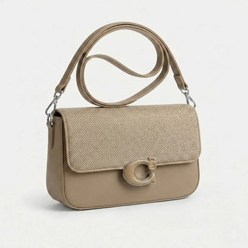Textured Flap Shoulder Bag – Elegant Beige Crossbody Purse
