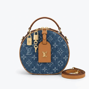 Round Denim LV Monogram Crossbody Bag – Fashion Circle Handbag with Top Handle
