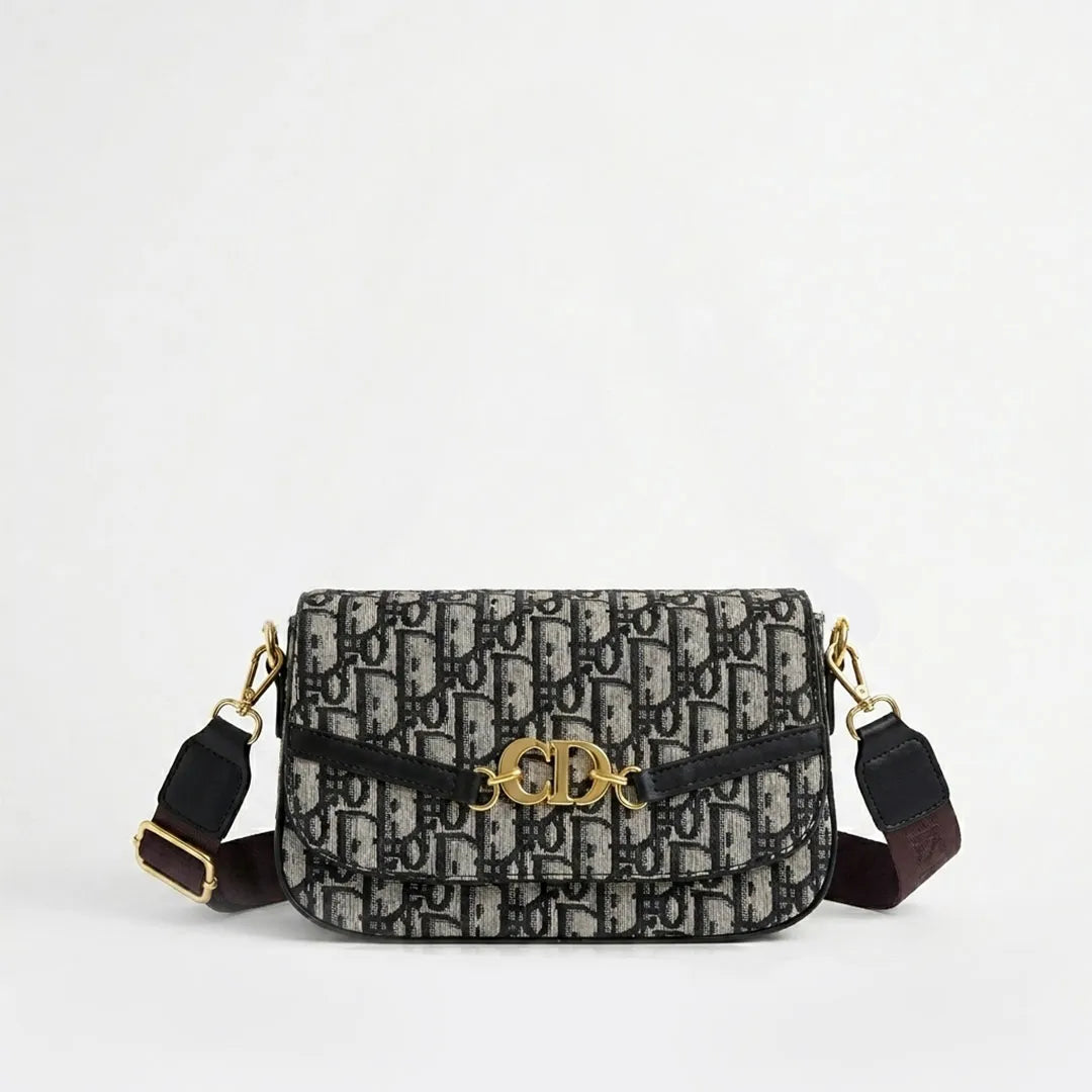 Dior Grey Monogram Flap Crossbody Bag – Fashion Shoulder Purse with Adjustable Stra