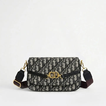 Dior Grey Monogram Flap Crossbody Bag – Fashion Shoulder Purse with Adjustable Stra