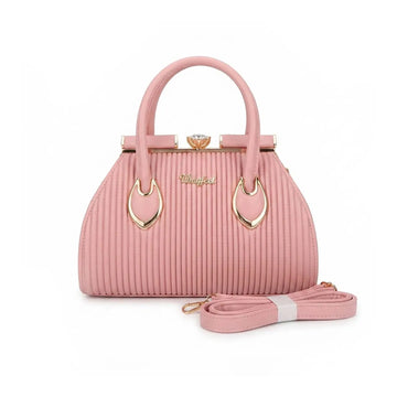 Blush Pink Ribbed Top-Handle Satchel