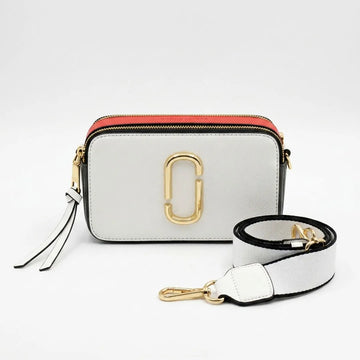 Color Block Camera Crossbody Bag – White Designer Style Shoulder Purse with Wide Strap