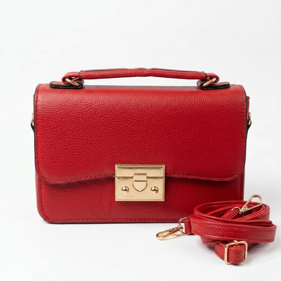 Classic Red Top Handle Crossbody Bag – Elegant Structured Shoulder Purse