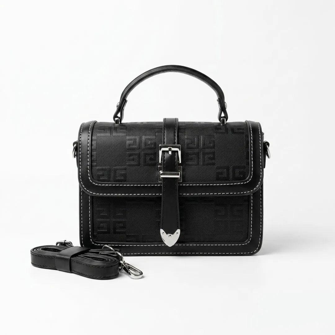 Black Embossed Top Handle Satchel Bag – Contemporary Fashion Handbag