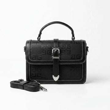 Black Embossed Top Handle Satchel Bag – Contemporary Fashion Handbag