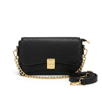 Black Chain Crossbody Bag – Elegant Flap Shoulder Purse with Gold Hardware