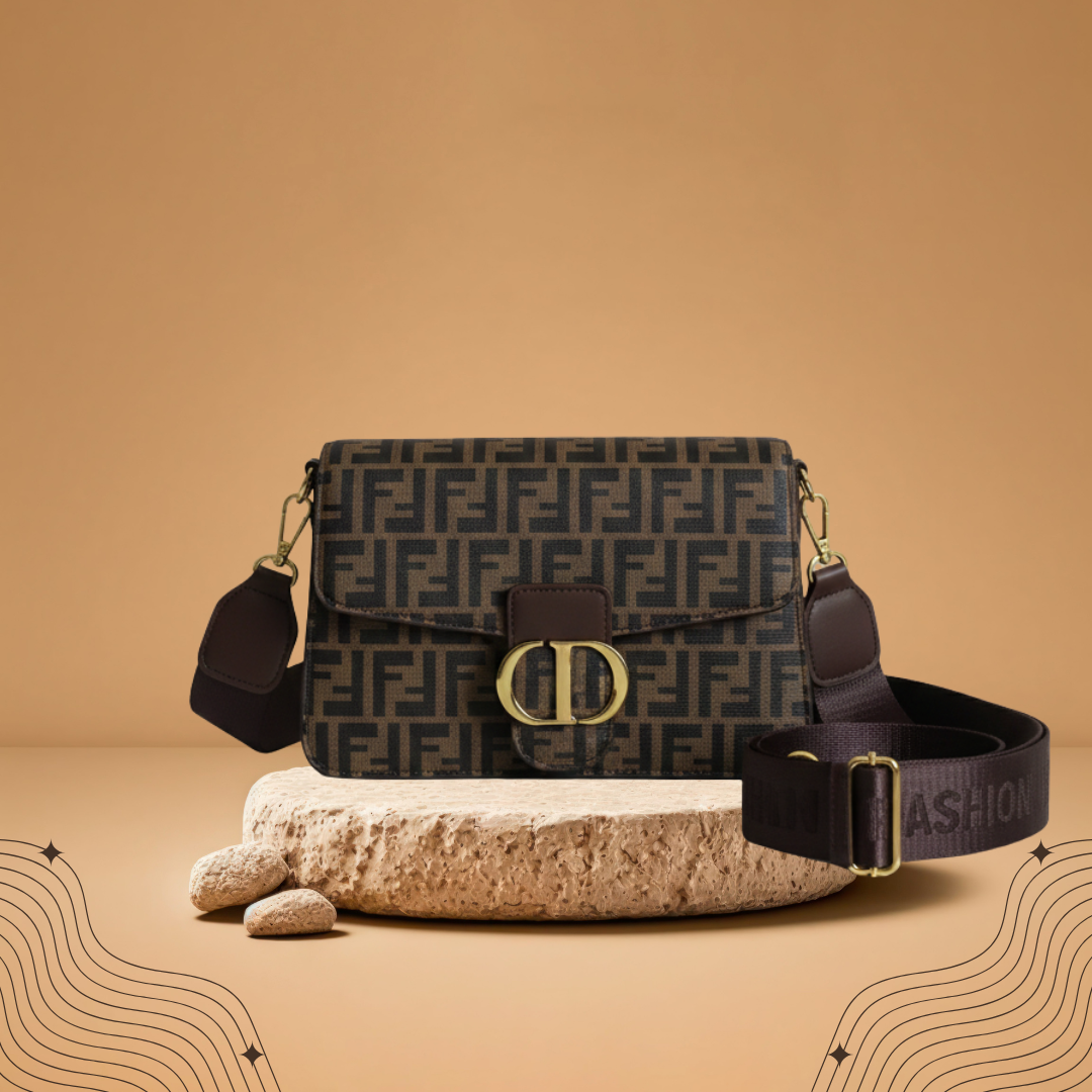 1 Brown Monogram Canvas Crossbody with Gold “CD” Clasp - Image 1