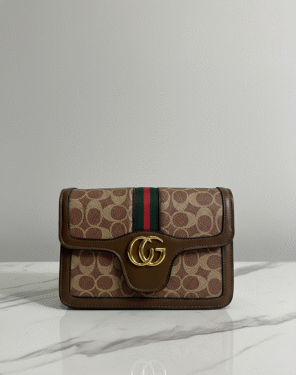 Brown Monogram Canvas Crossbody with Gold Double-G Buckle