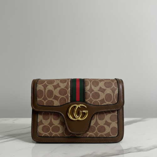 Brown Monogram Canvas Crossbody with Gold Double-G Buckle