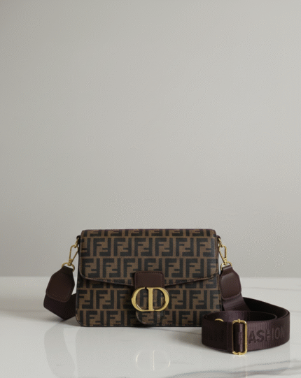 Brown Monogram Canvas Crossbody with Gold “CD” Clasp