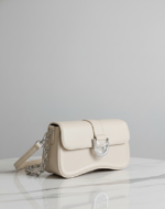 Fendi White Leather Shoulder Bag with Silver 'F' Closure