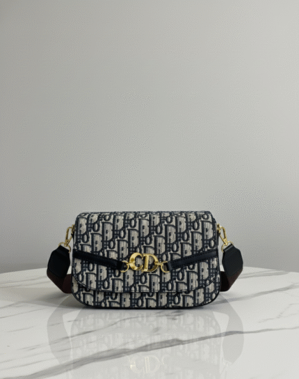 Navy Monogram Canvas Crossbody with Gold “CD” Clasp