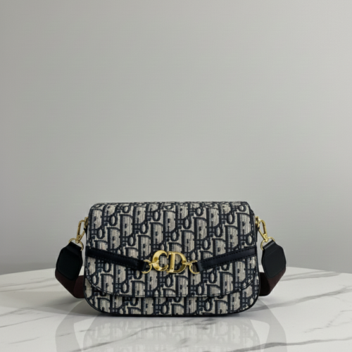 Navy Monogram Canvas Crossbody with Gold “CD” Clasp