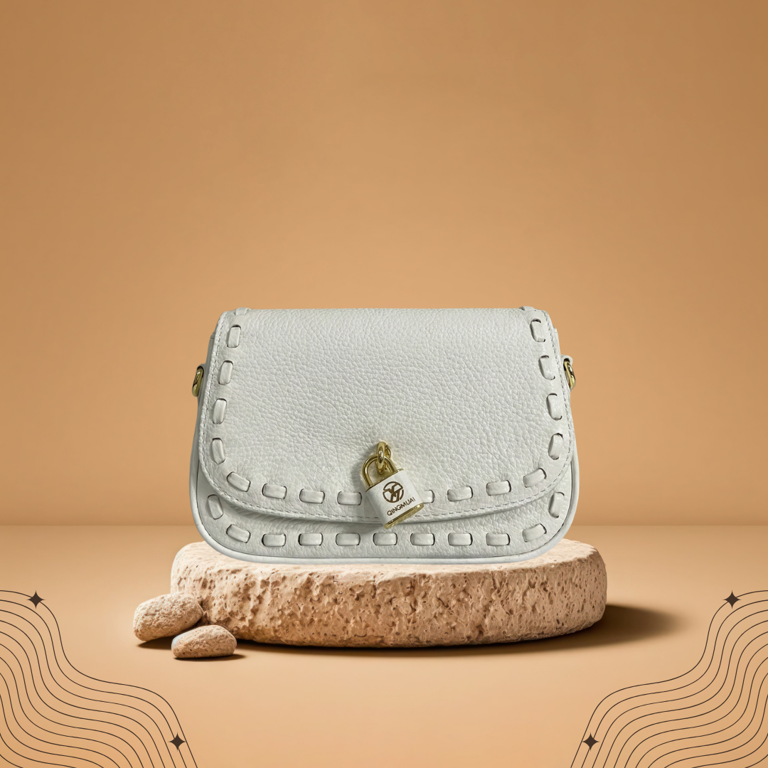 4 White Leather Style with Stitched Detailing and Gold Clasp - Image 1