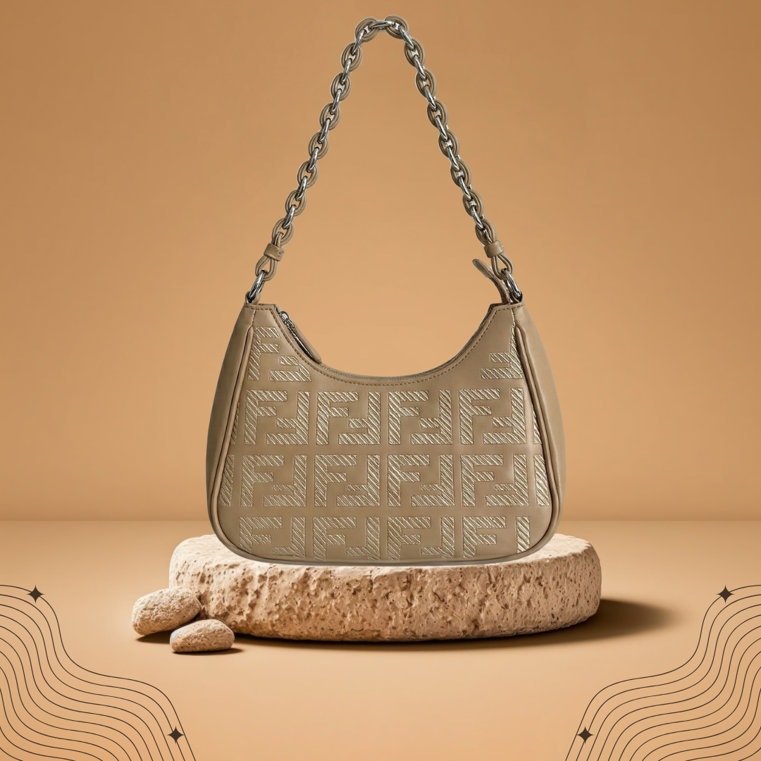 7 Beige Quilted Leather Shoulder Bag with Chain Strap - Image 1